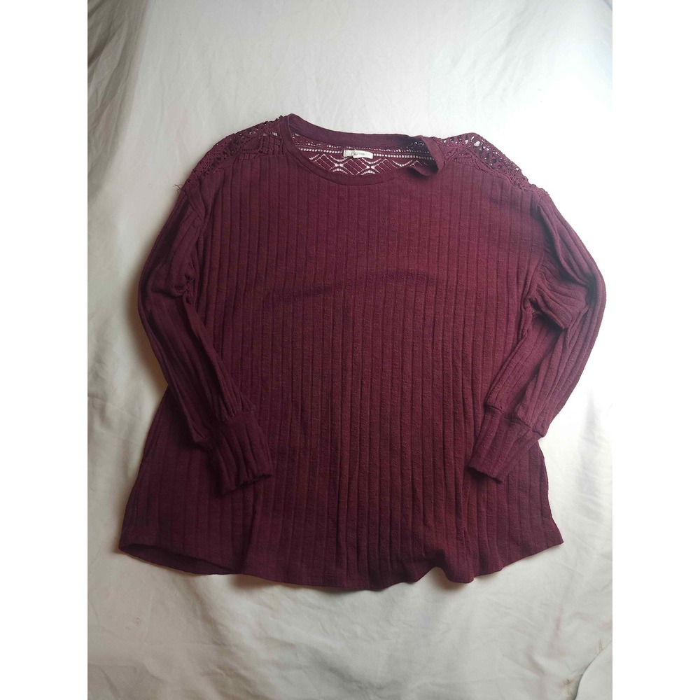 Maurices Burgundy Ribbed Long Sleeve Top Crochet Lace Back Detail Size XL